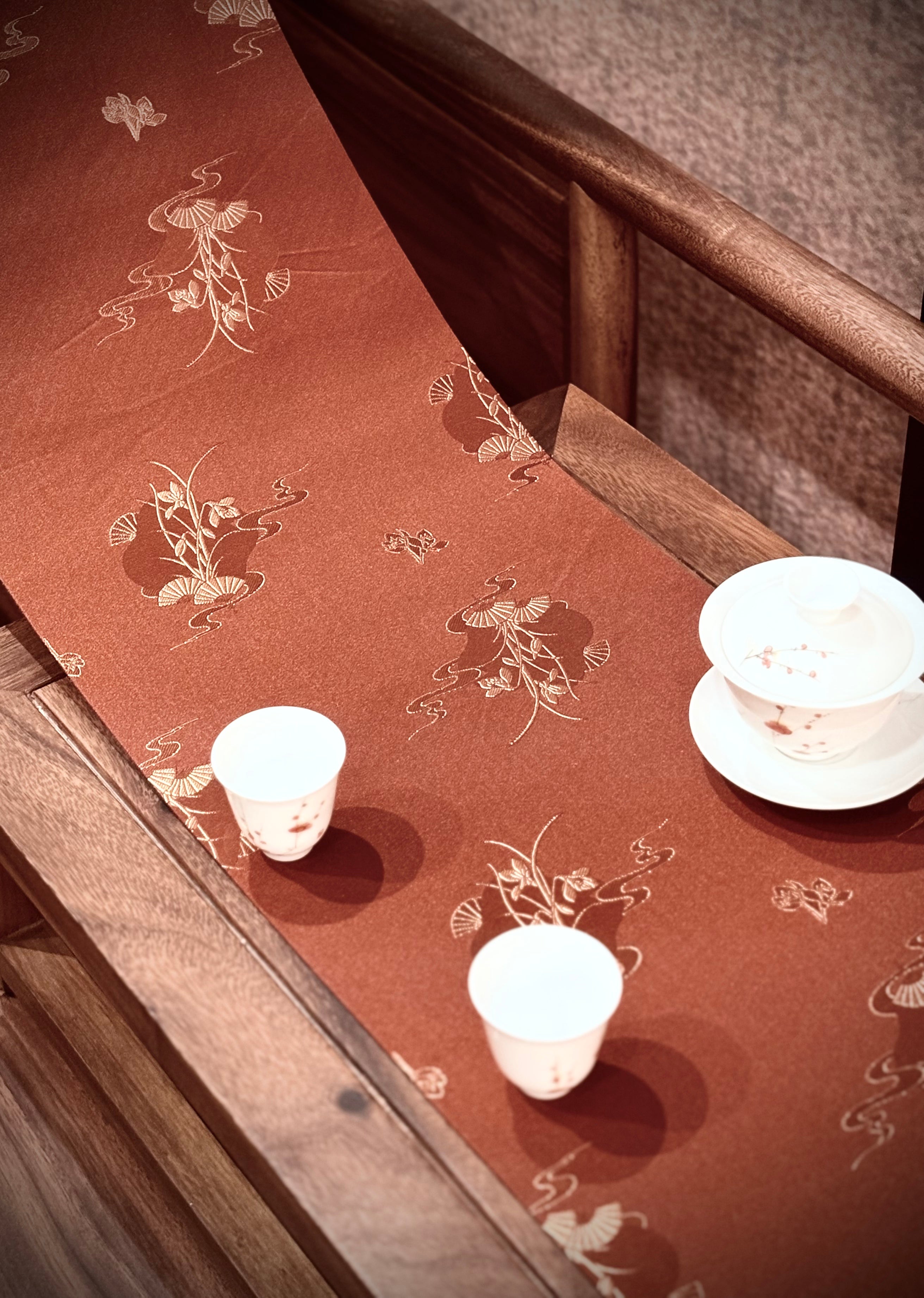 Youlan Red Waterproof Brocade Velvet Tea Flag