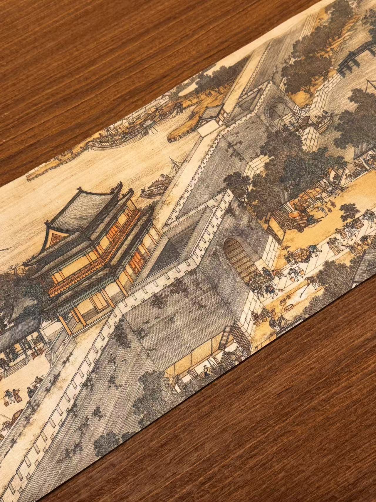 Along the River During the Qingming Festival Brocade Waterproof Tea Flag