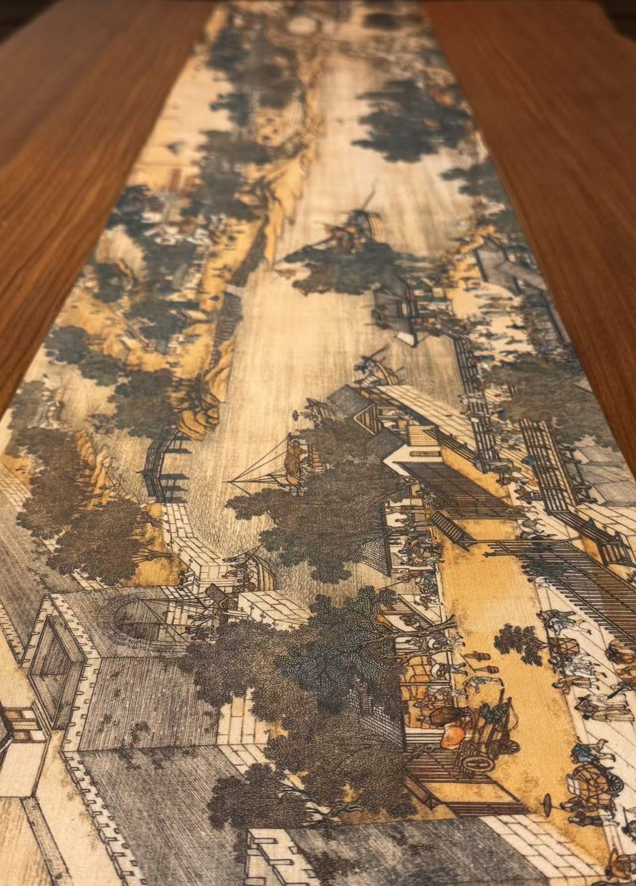 Along the River During the Qingming Festival Brocade Waterproof Tea Flag