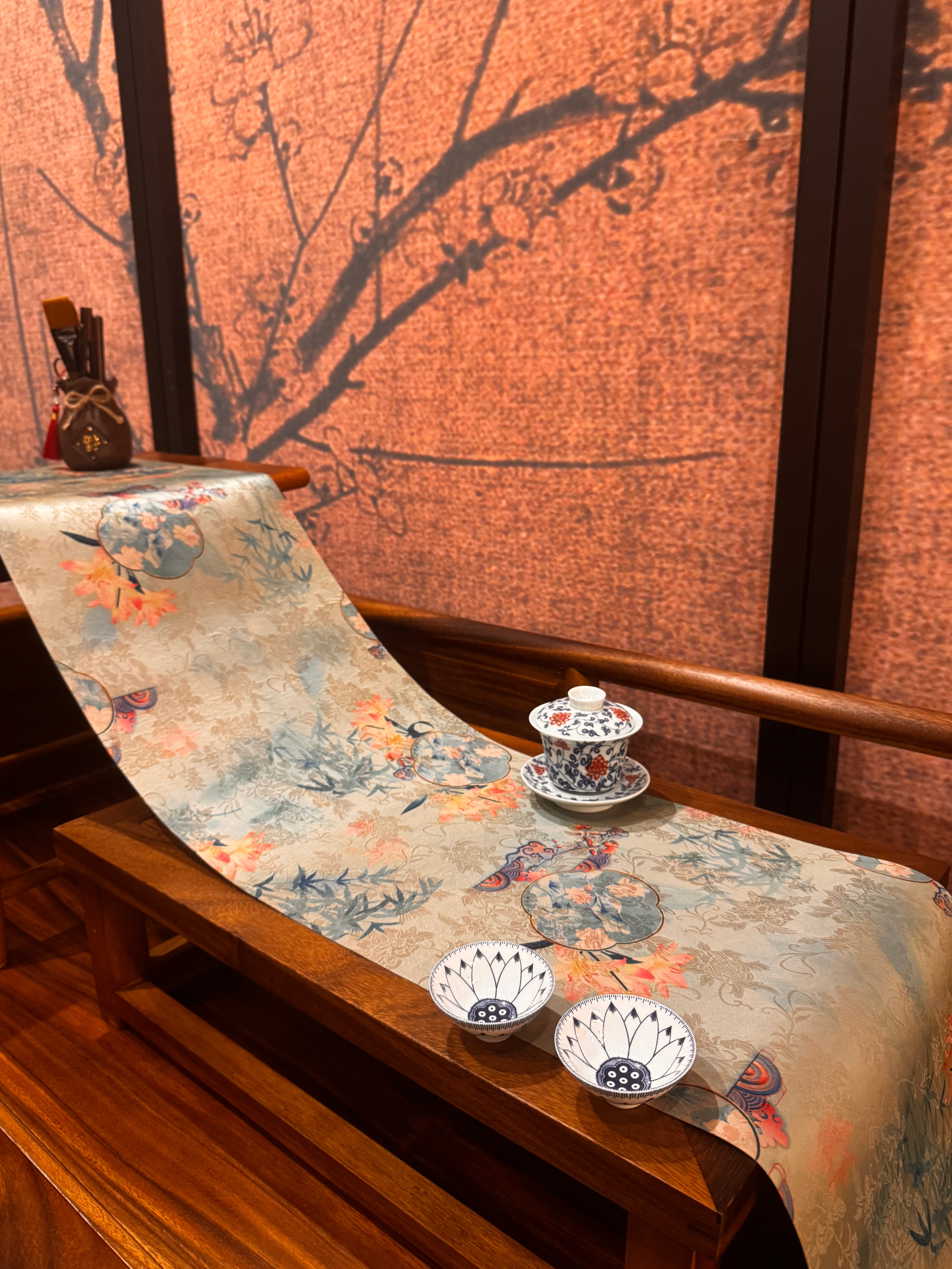 Bamboo Shadow Floral Window Waterproof Brocade Tea Mat