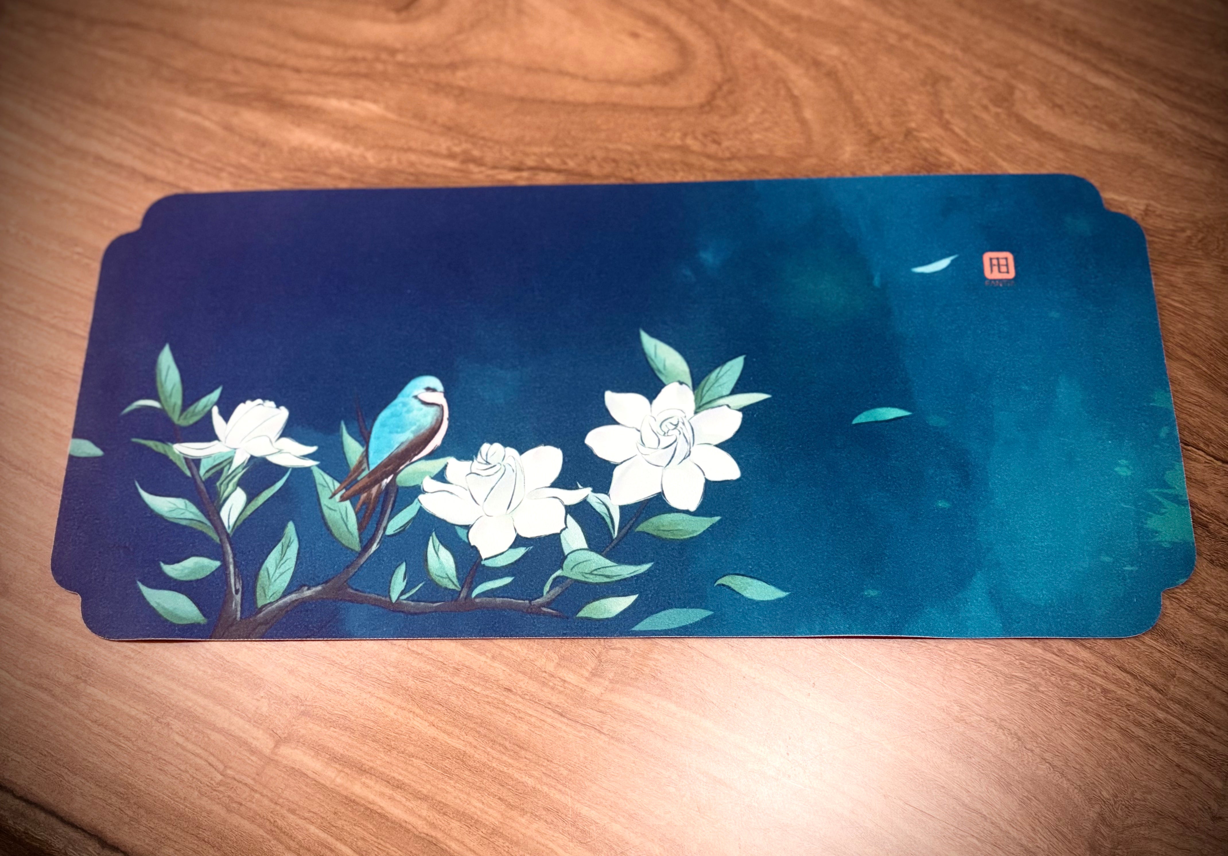 Night Blue Gardenia Brocade Velvet Double-Sided Tea Mat