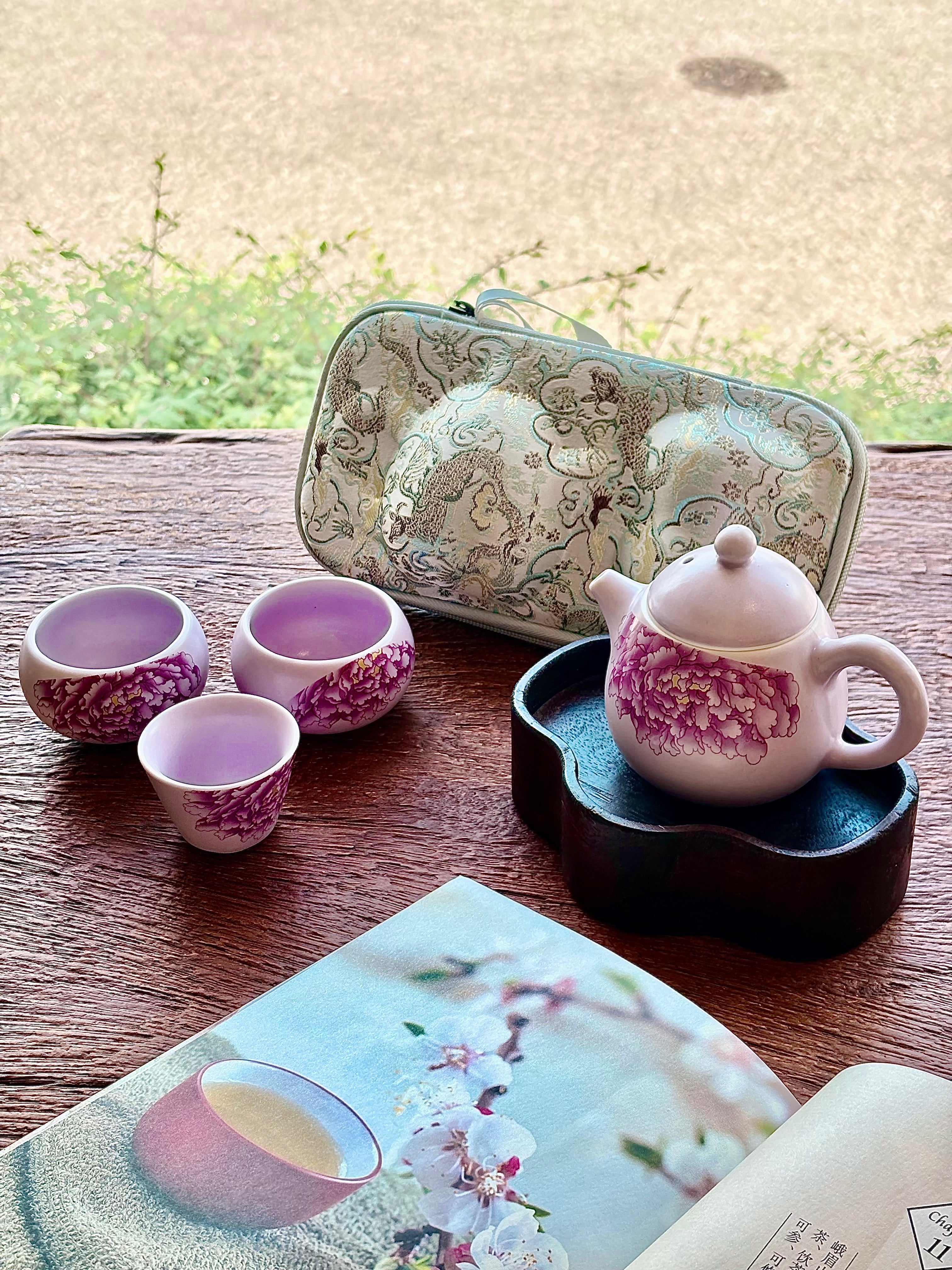 Dragon Egg Purple Peony Travel Tea Set
