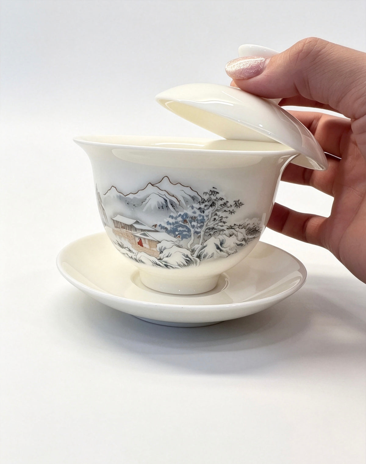 羊脂玉描金雪景套装