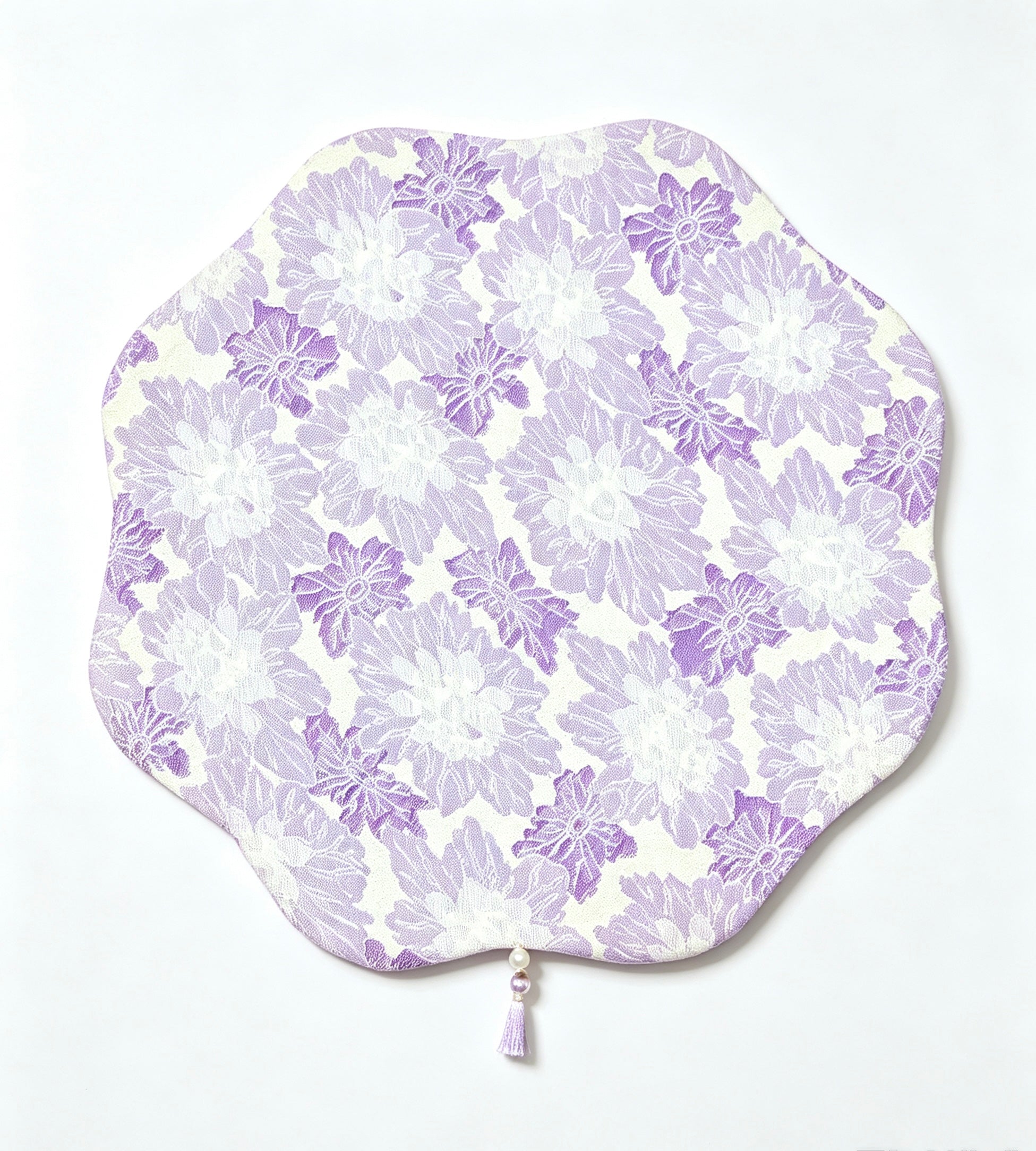Floral Tassel Light Purple Brocade Short Tea Mat