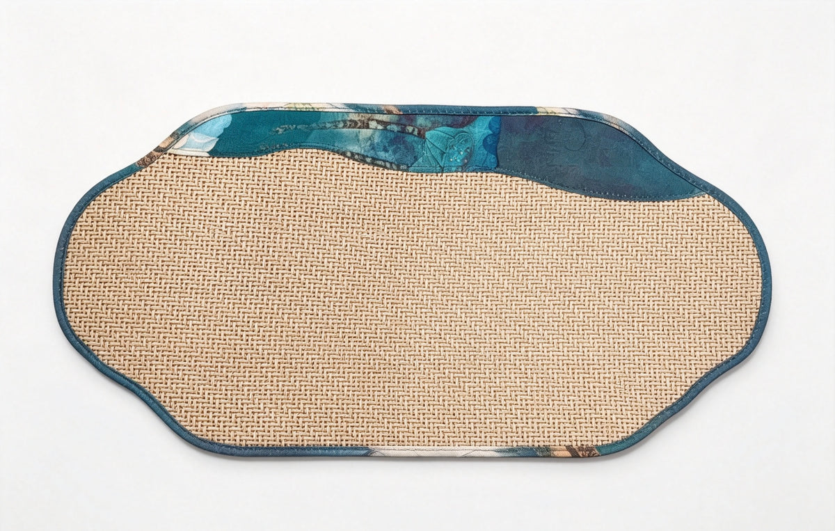Cloud-Edged Indigo Brocade Woven Hemp Short Tea Mat