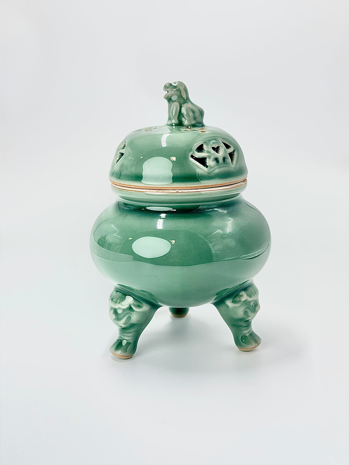 Longquan celadon bronze-style tripod mythical beast incense burner