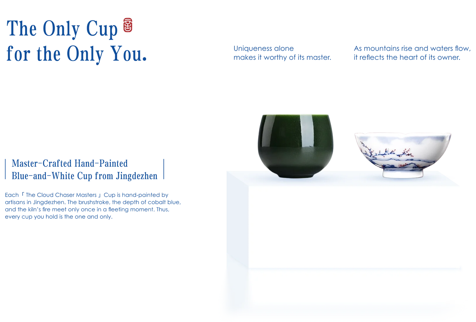 The Only Piece, Hand-Painted Blue-and-White Tea Ware, Jingdezhen Artisan One-of-a-Kind, Cannot Be Reproduced