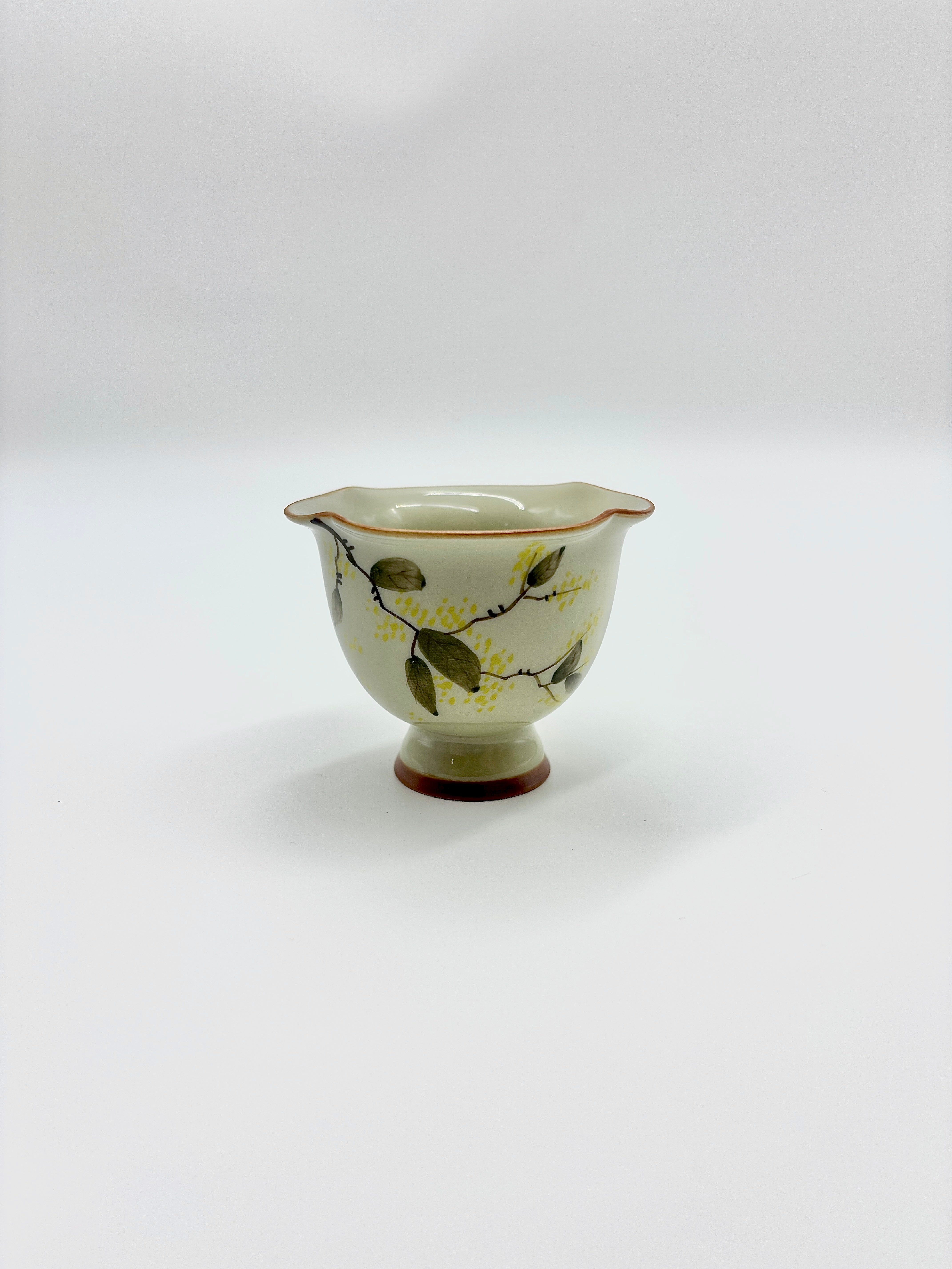 Wood ash hand-painted golden osmanthus high-footed cup
