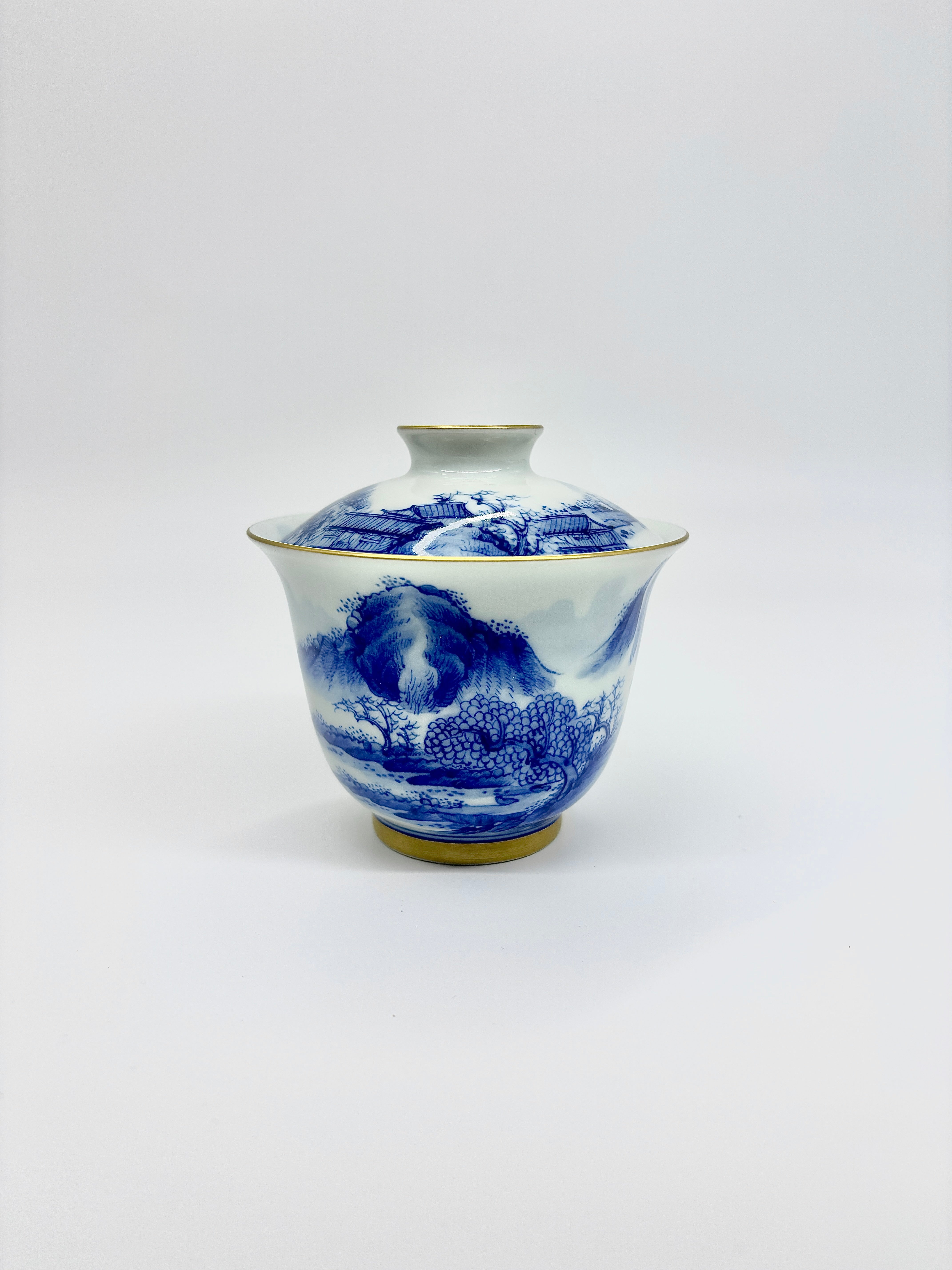 Gilded landscape covered bowl