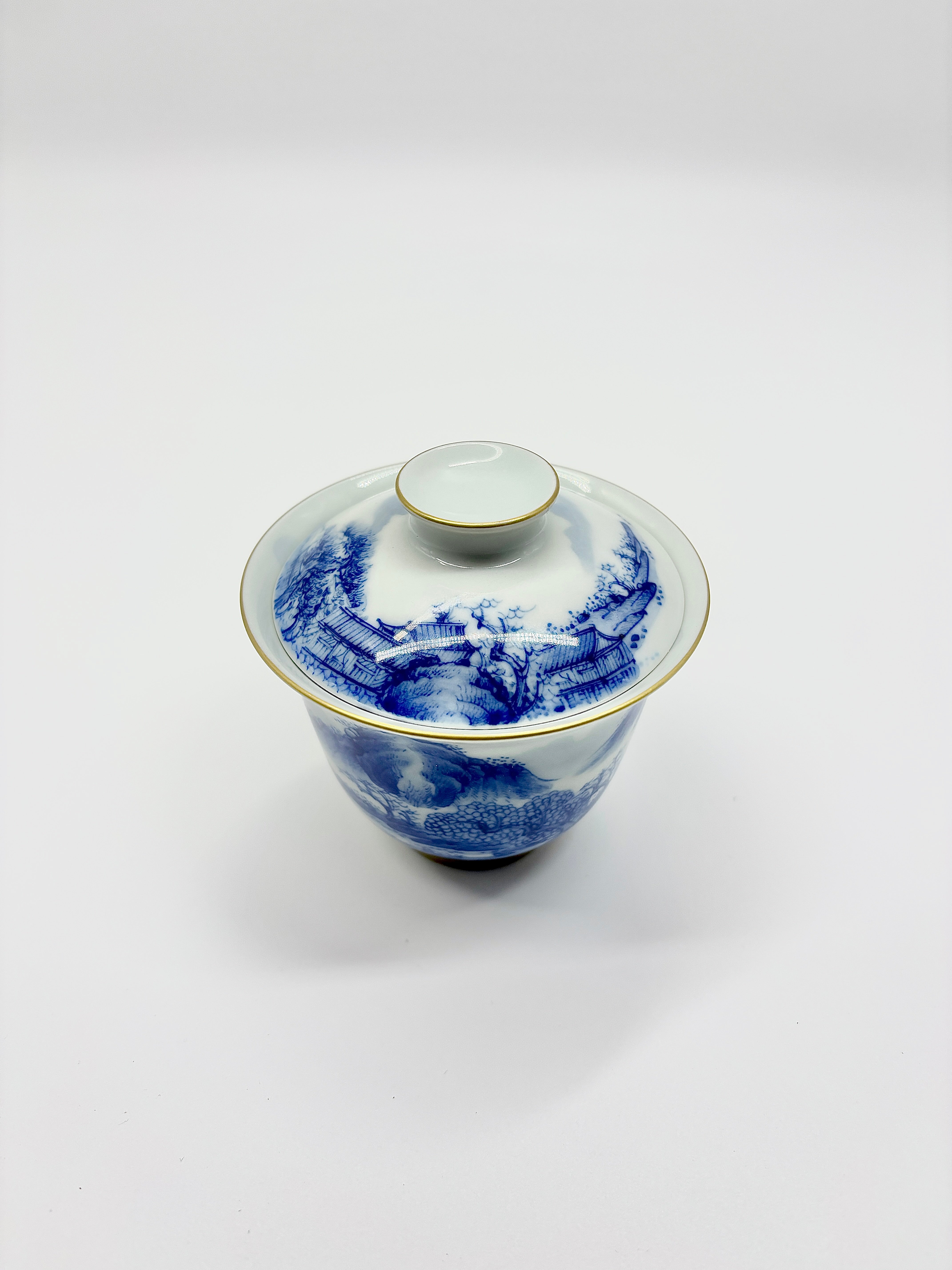 Gilded landscape covered bowl